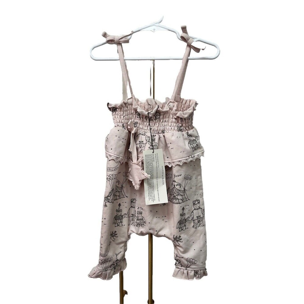 NWT Hatch & Cloak Pink & Gray Toile 1 Pc Romper 6 Months Baby Girl's Smocked